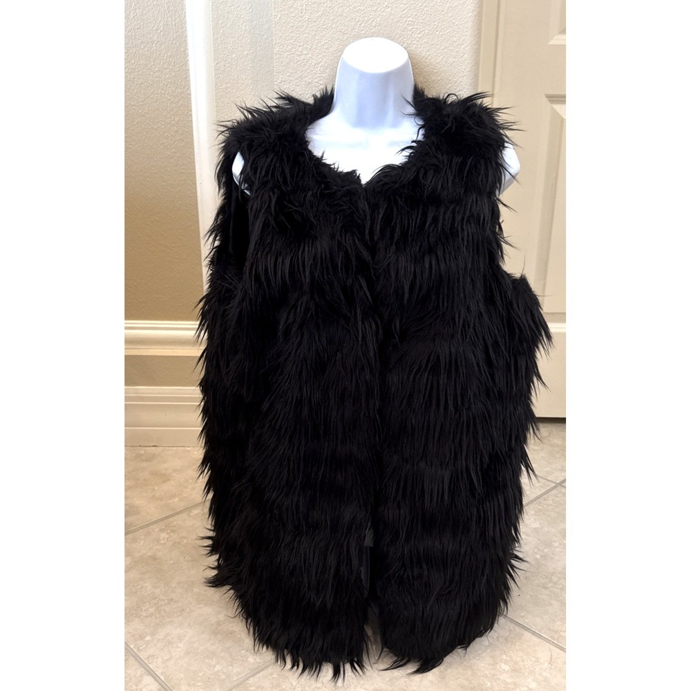 NWOT Kensie Faux Fur Black‎ Vest Open Lined Boho Hippie Festival Lagenlook XL